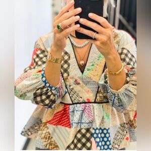 NWT Hunter Bell Grayson top, multi patchwork, size medium